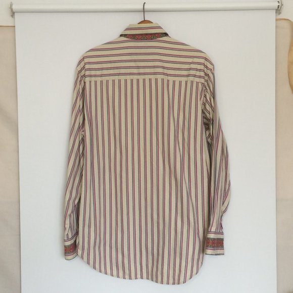 Robert Graham Striped Button Front Shirt Medium Multicolor Contrast Flip Cuffs - Picture 3 of 9